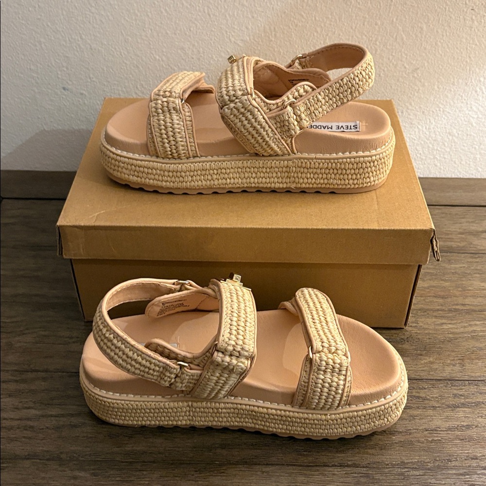 NIB [Steve Madden] Bigmona Natural Raffia Textured Platform Sandal Women’s 7 - Picture 5 of 13